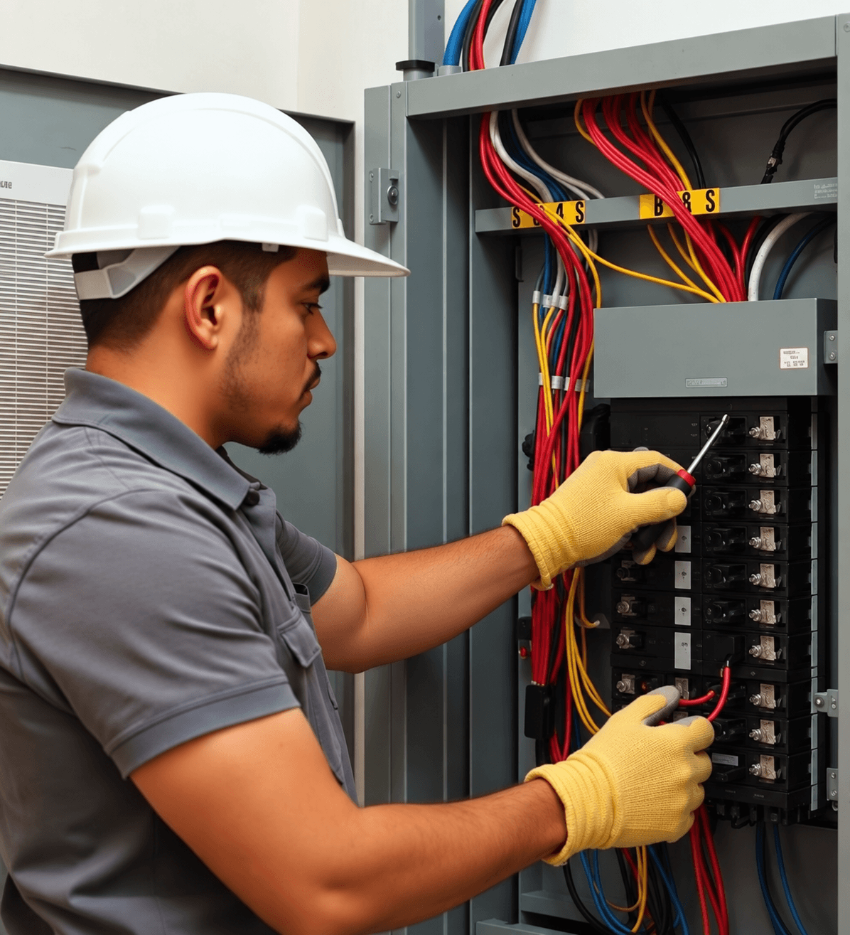 Técnico de Helpers trabajando en un tablero eléctrico